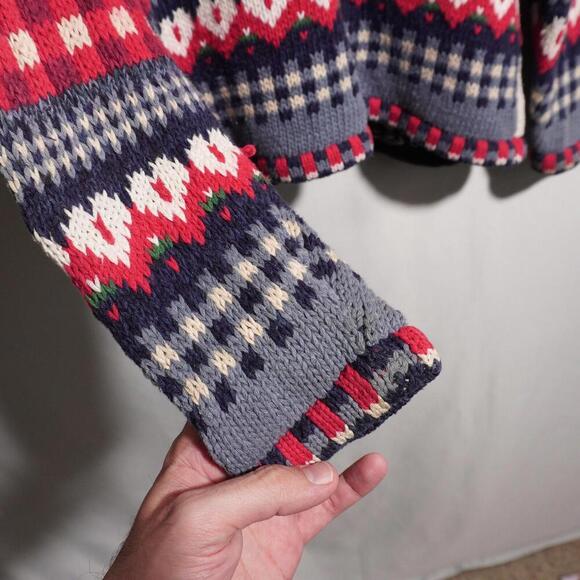 VTG Tiara Intl Ugly Christmas Sweater Cardigan Patchwork Nordic AOP Womens XL * - Picture 5 of 11